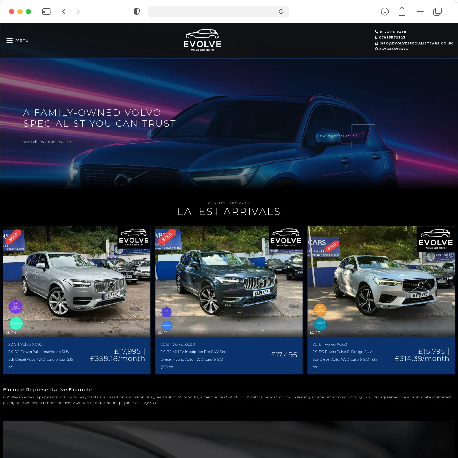 Evolve Specialist Cars garage website built by Haswent