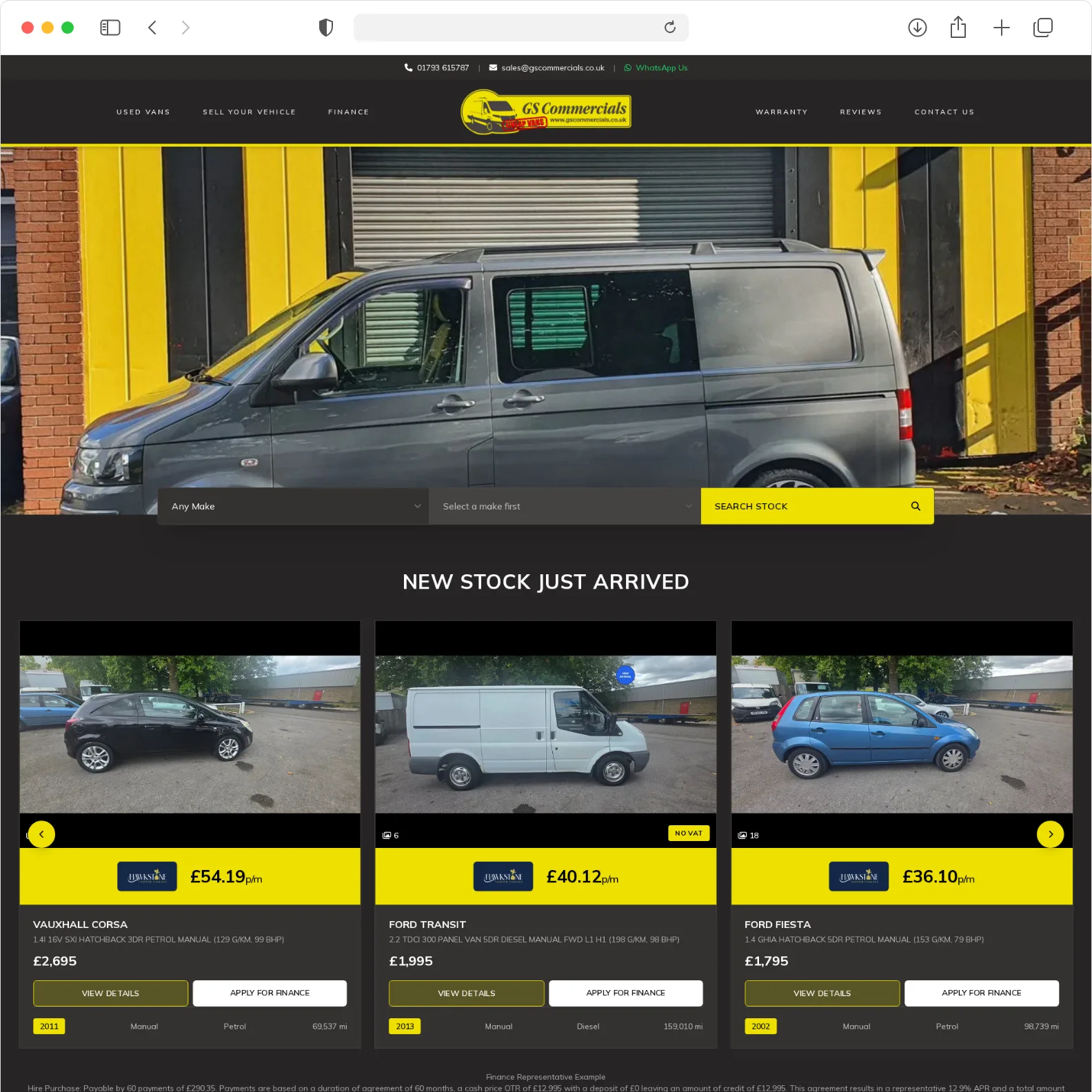 GS Commercials van dealer website built by Haswent