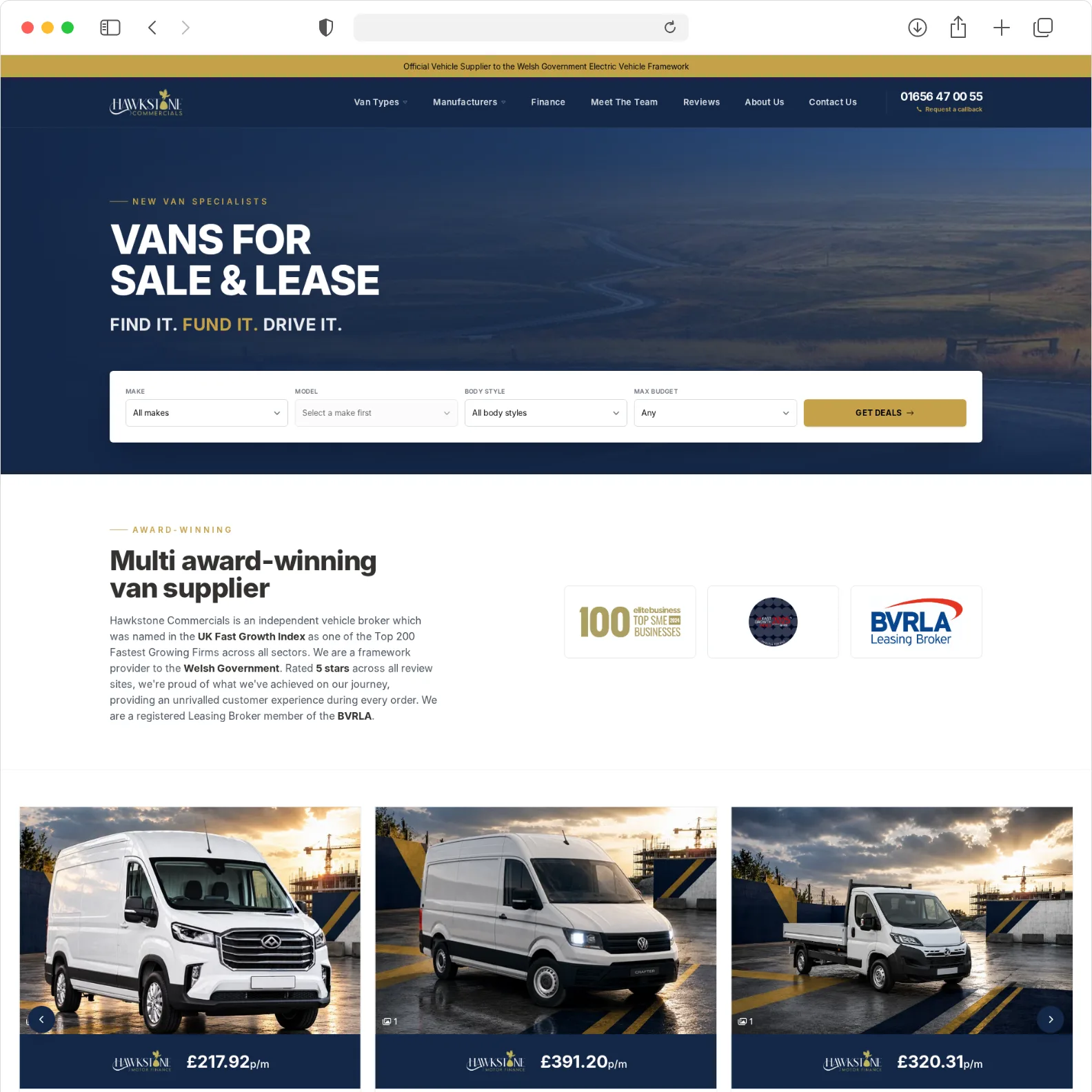 Hawkstone Commercials van dealer website built by Haswent