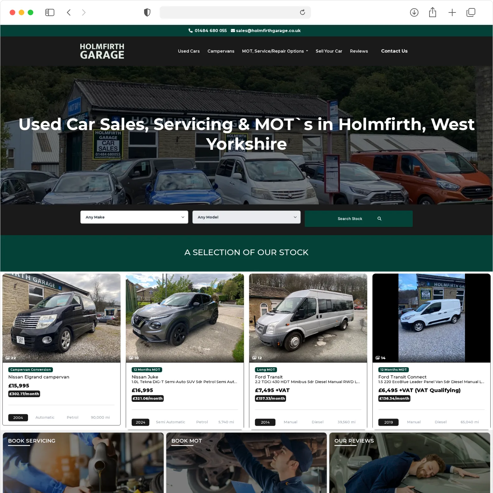 Holmfirth Garage garage website built by Haswent