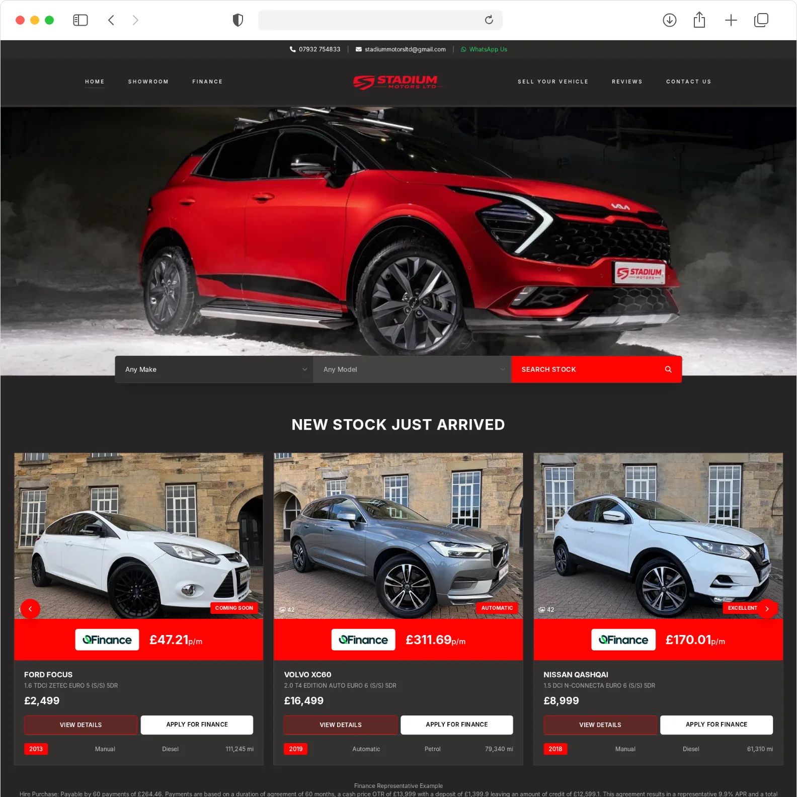 Stadium Motors car dealer website built by Haswent