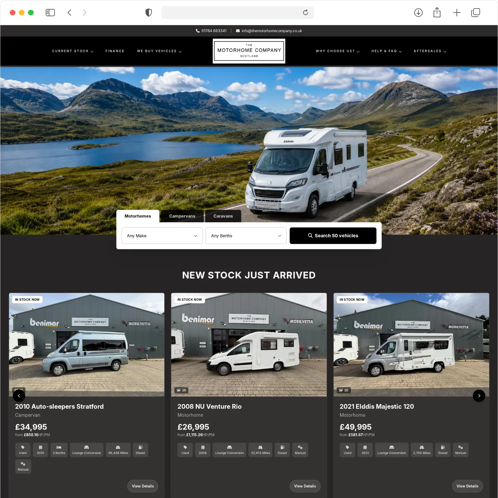 The Motorhome Company car dealer website built by Haswent