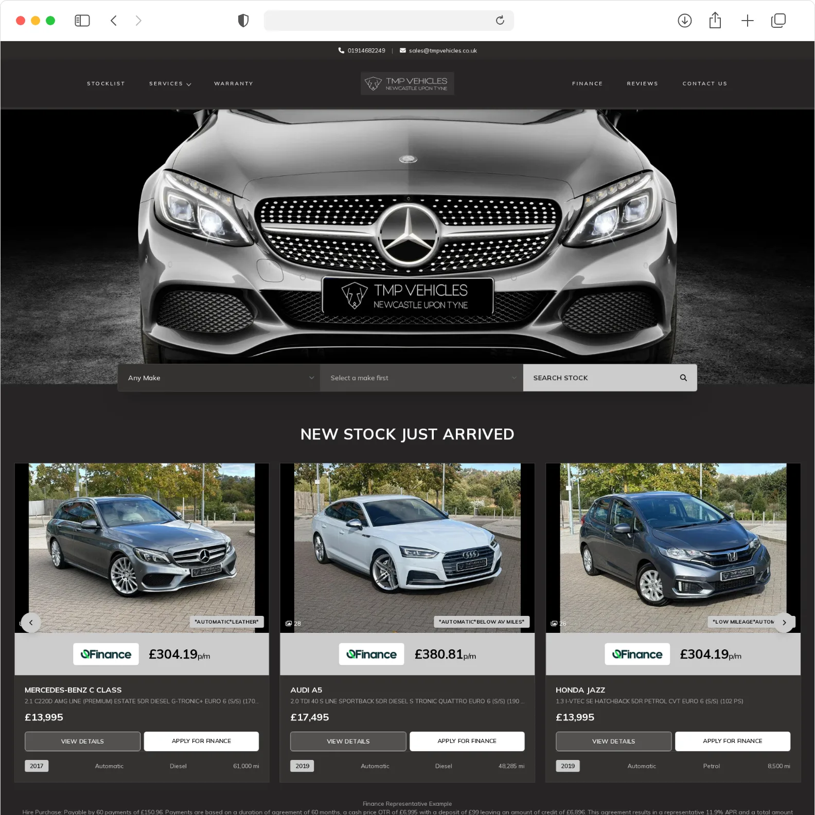 TMP Vehicles garage website built by Haswent